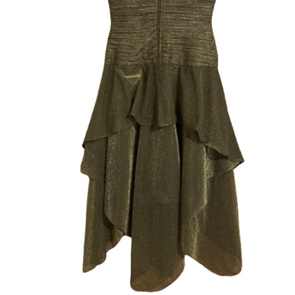 Vintage Morton Myles I. MAGNIN 80s Olive Green Gold Metallic Layered Dress Sz-XS - Picture 12 of 13